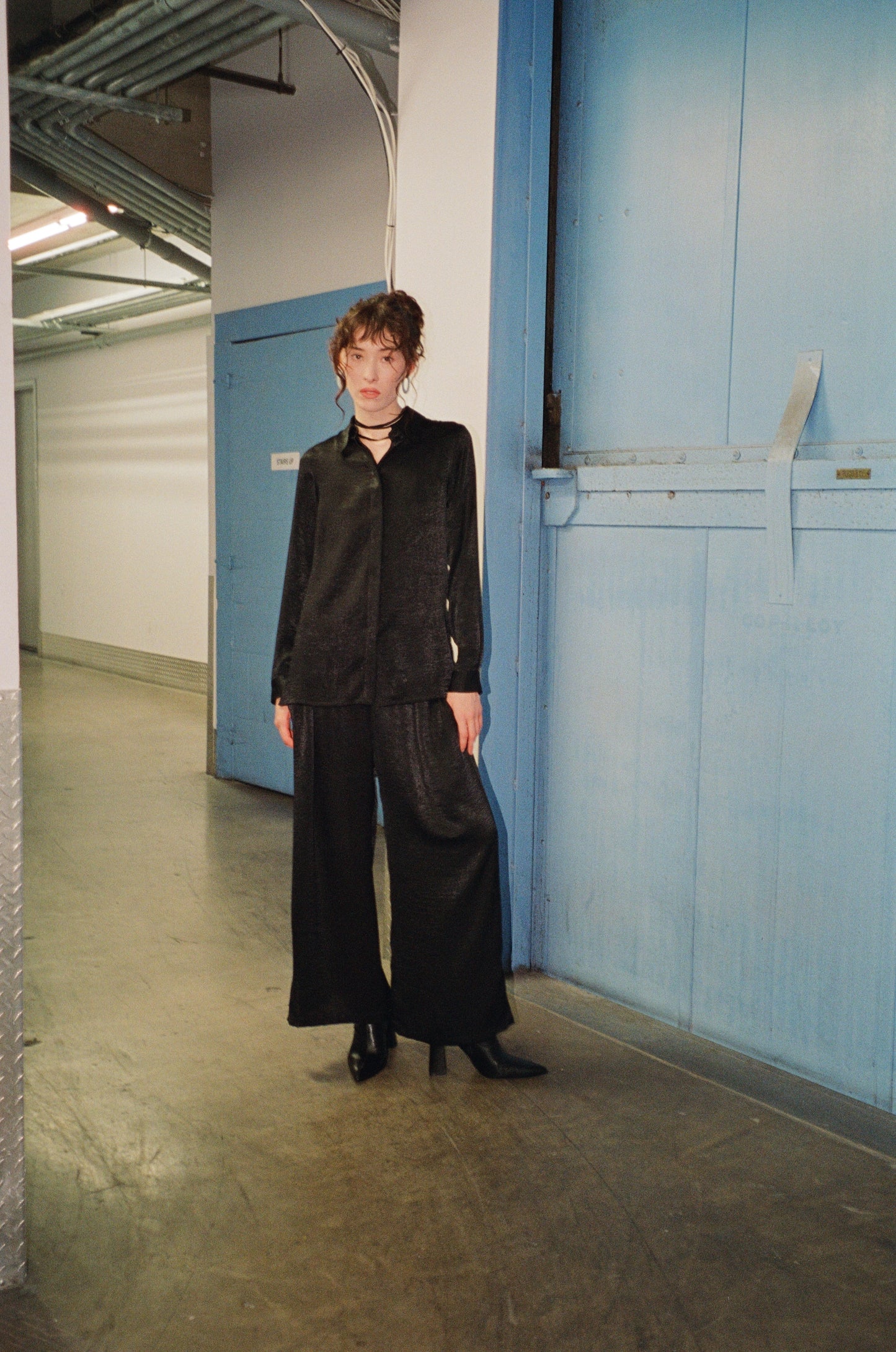 Pull on Pant in Textured Black Satin