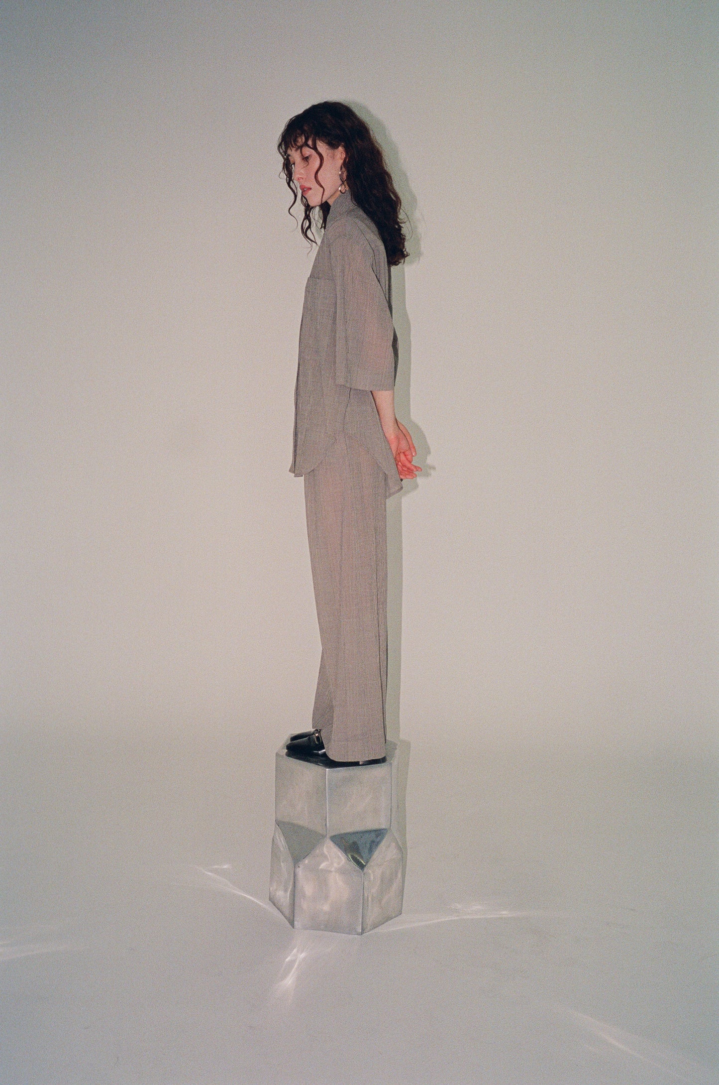 Pleated Trousers in Grey Plaid