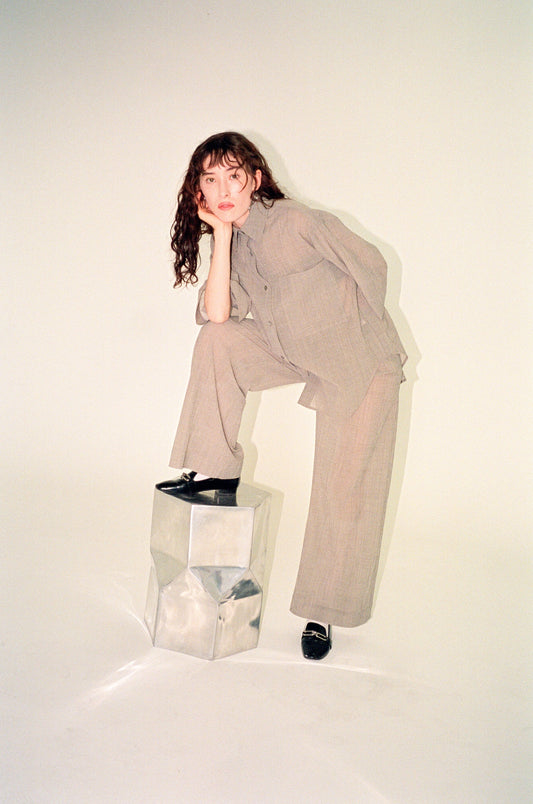 Pleated Trousers in Grey Plaid