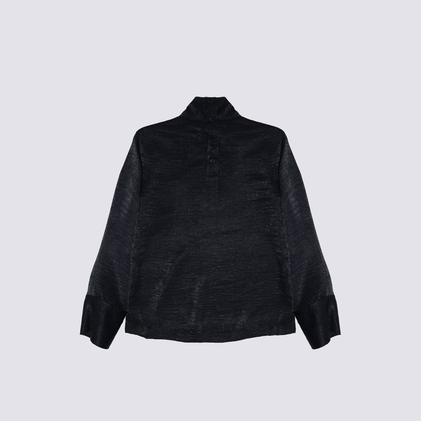 High Neck Blouse in Textured Black Satin