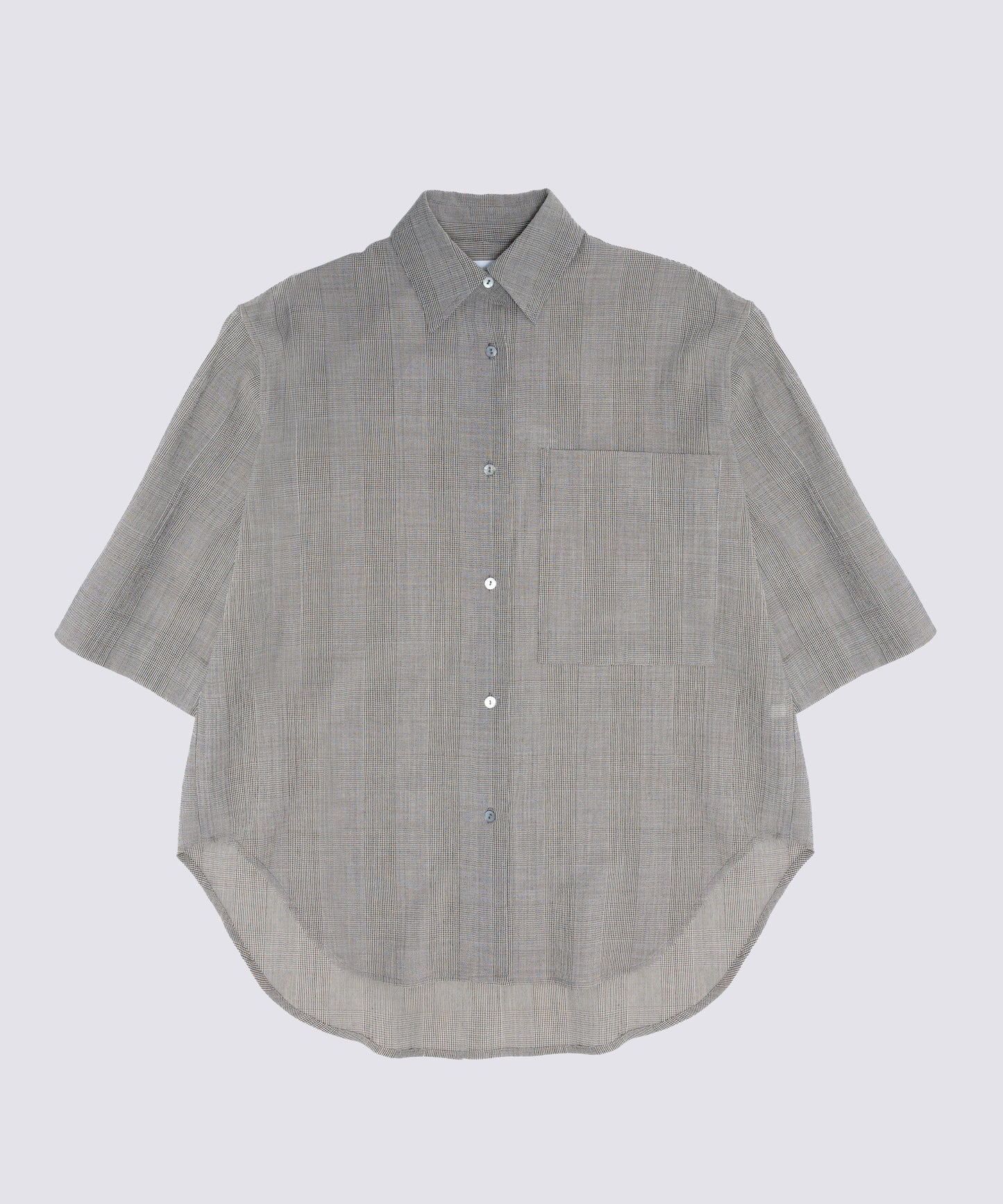 Oversized Short Sleeve Button Up Shirt in Taupe Plaid