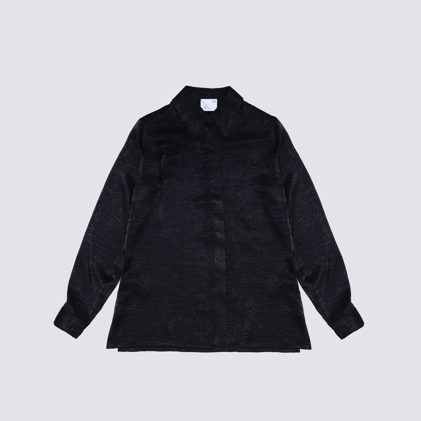 Button Up Shirt in Textured Black Satin