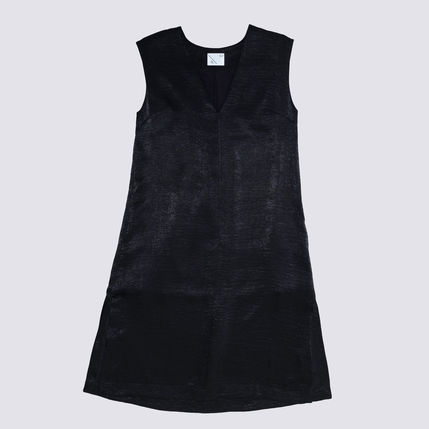 Vee Paneled Dress in Textured Black Satin