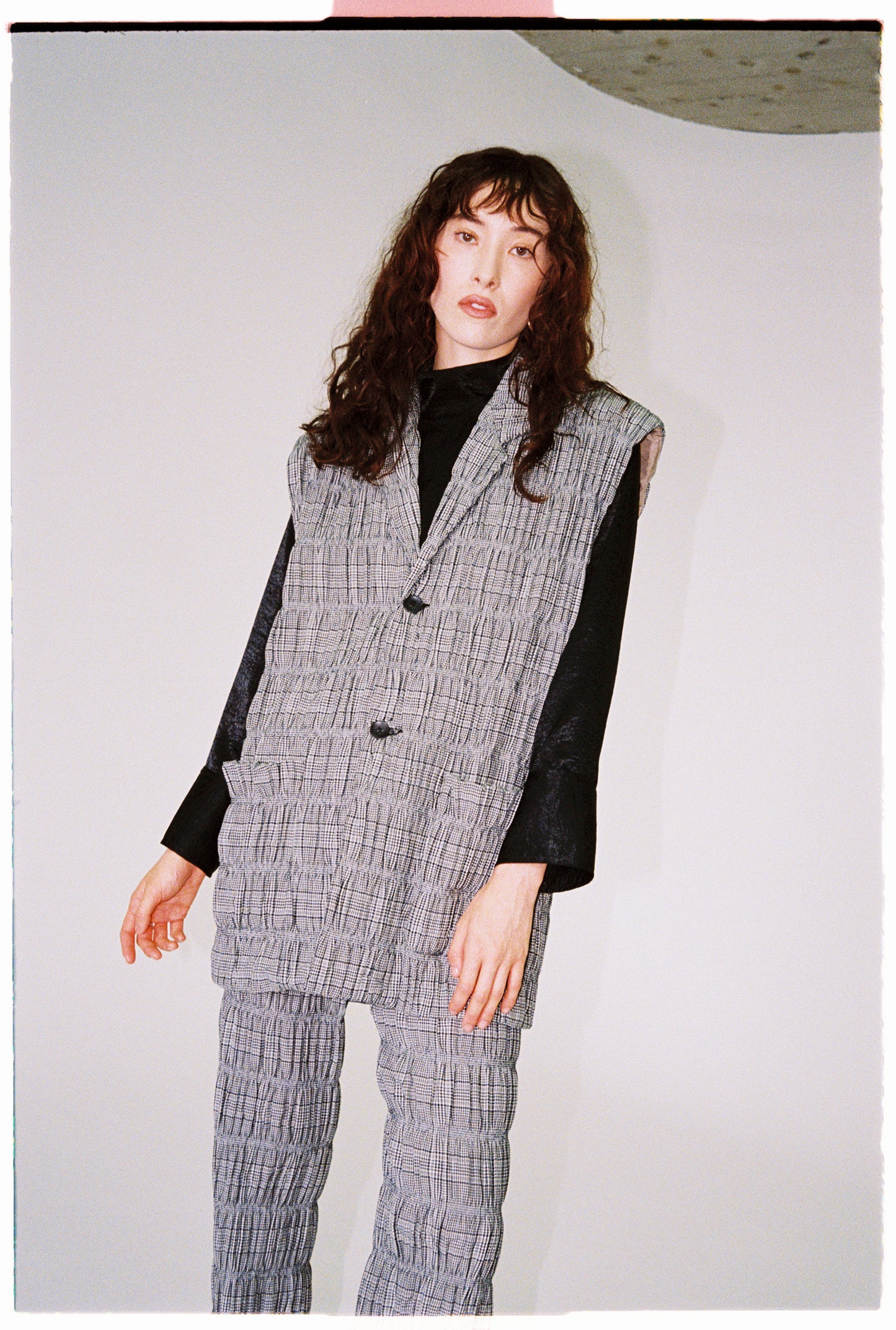 Oversized 2-Button Vest in Gingham