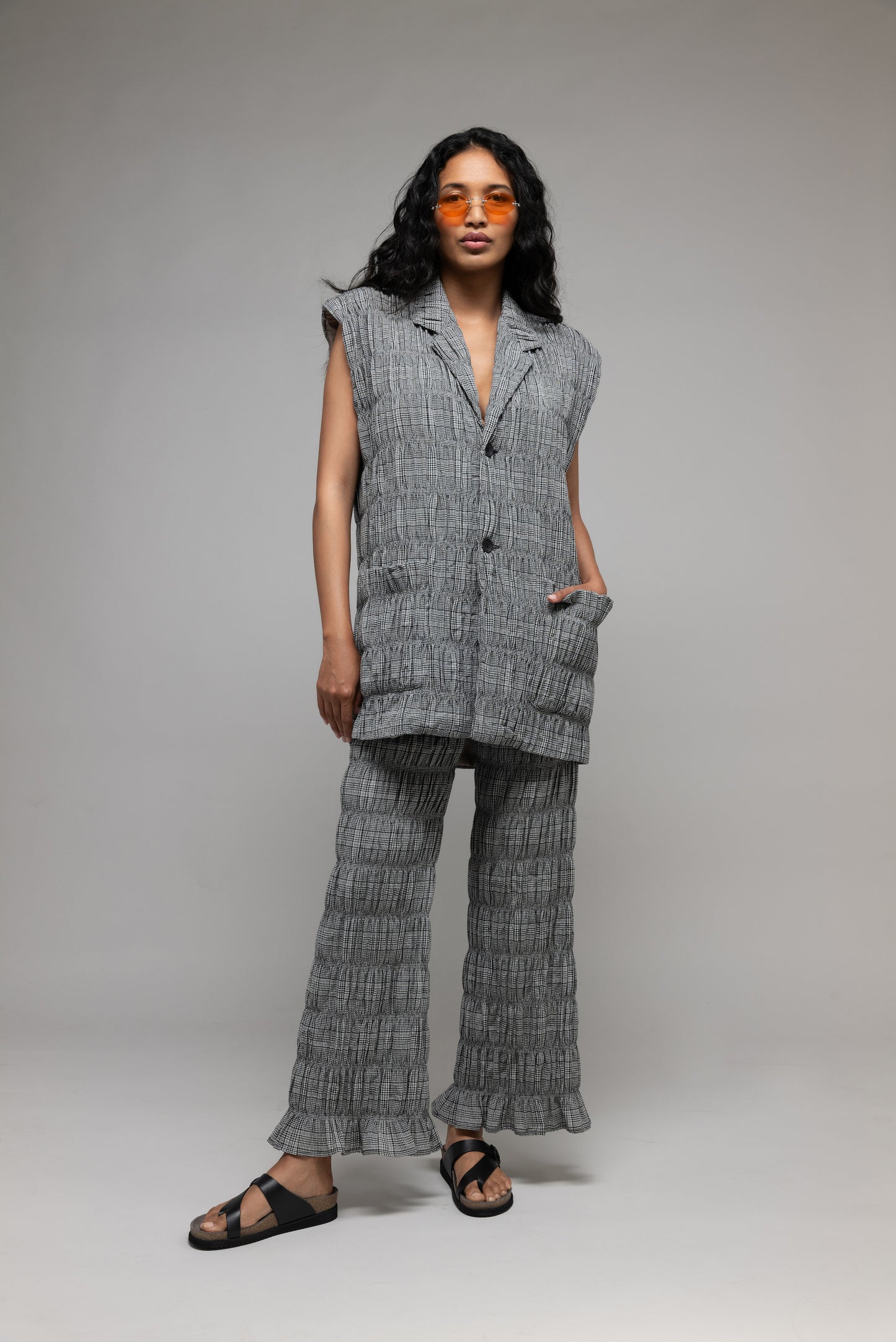 Oversized 2-Button Vest in Gingham