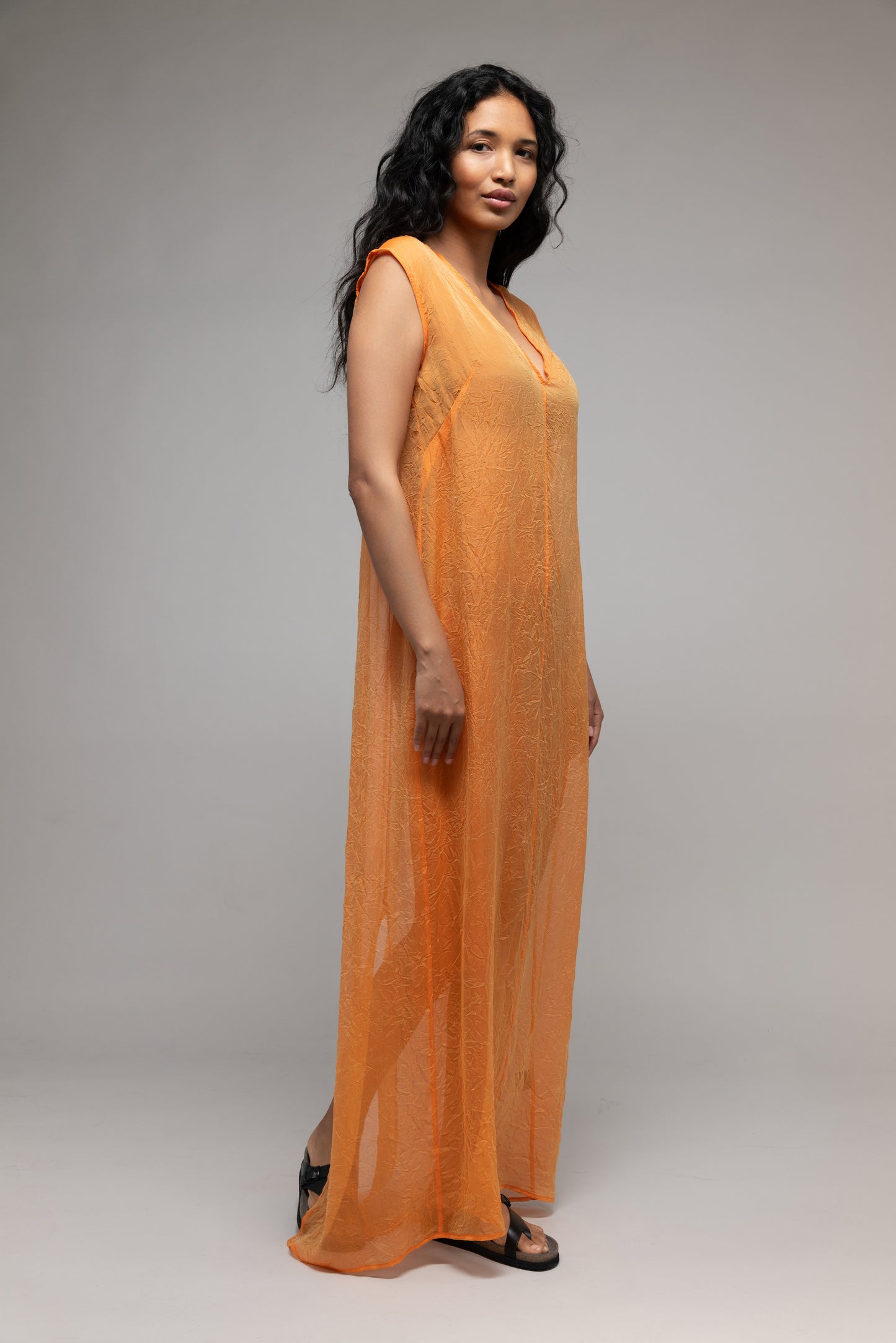 Crinkle Chiffon Caftan Dress