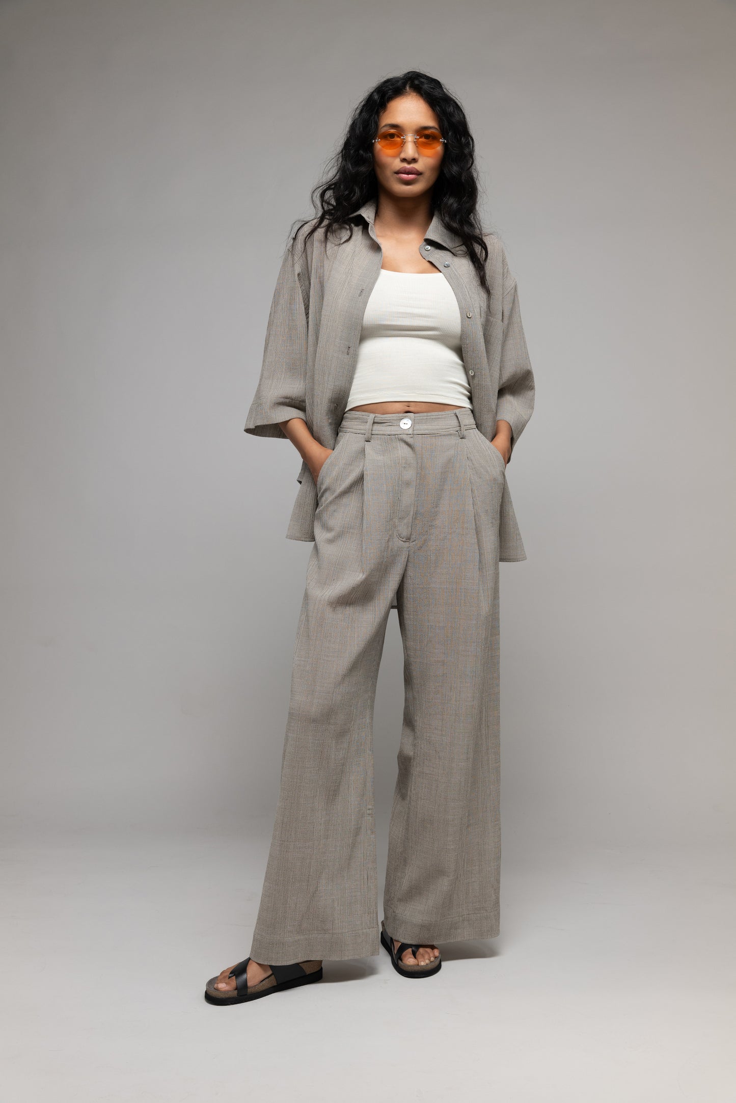 Pleated Trousers in Grey Plaid