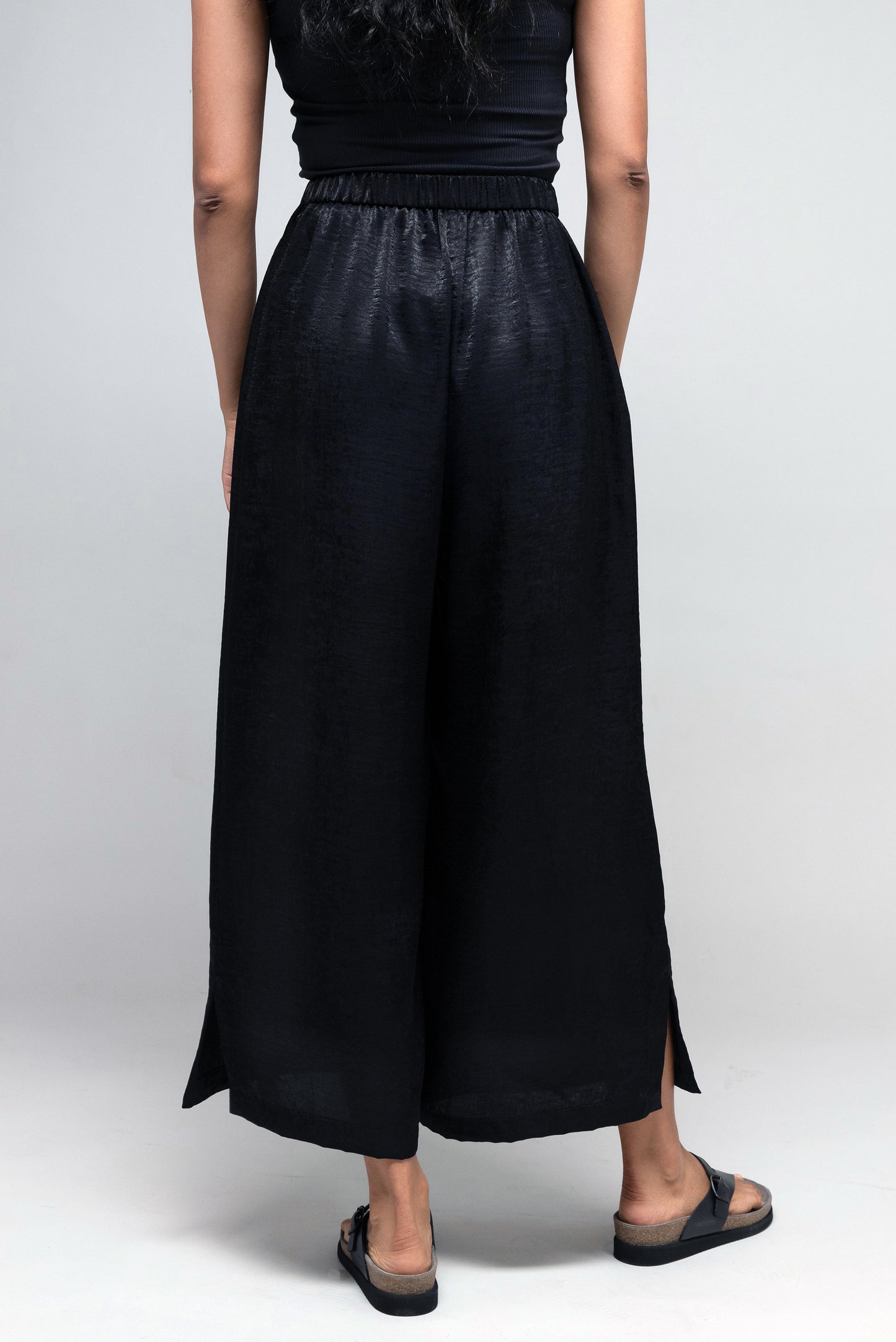Pull on Pant in Textured Black Satin