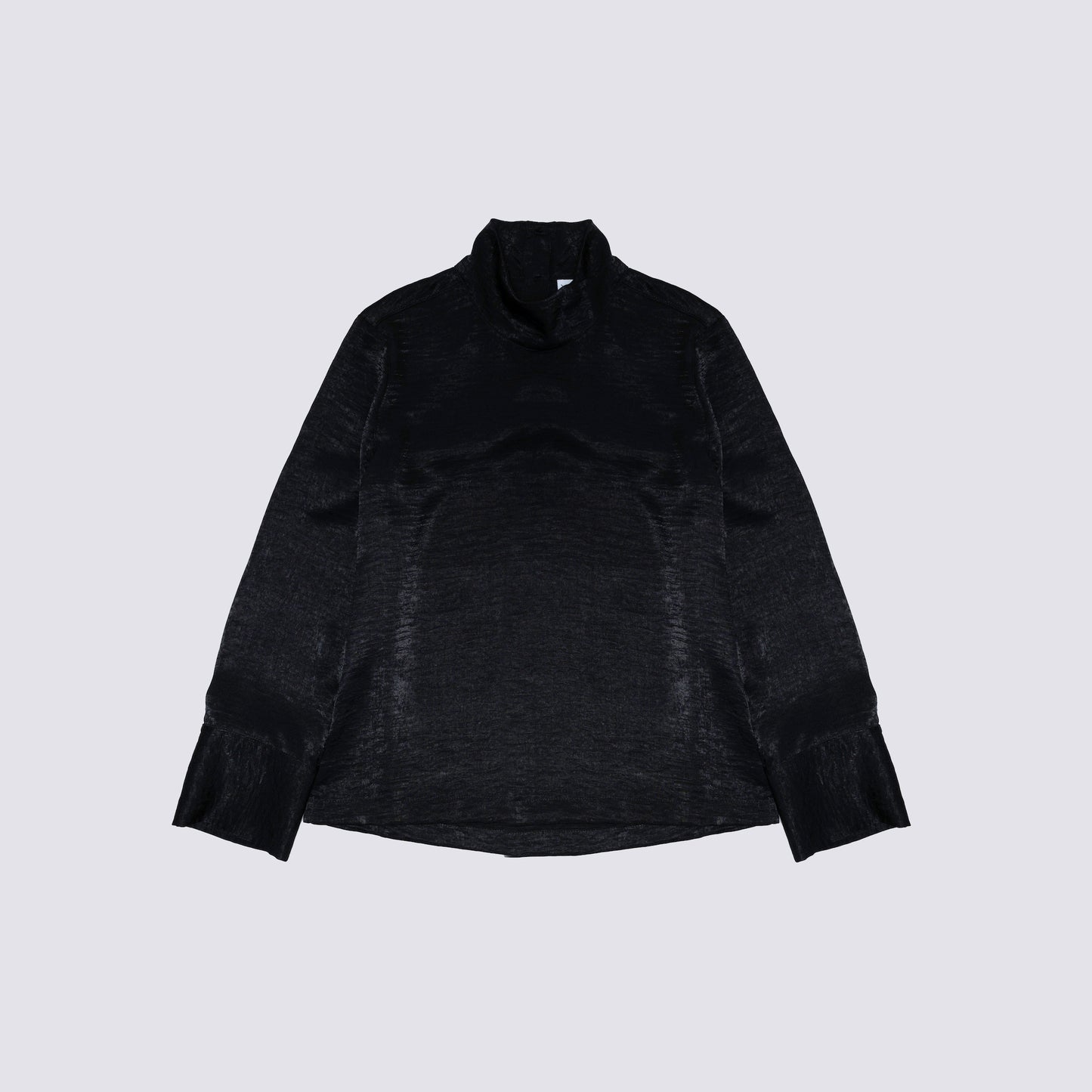 High Neck Blouse in Textured Black Satin