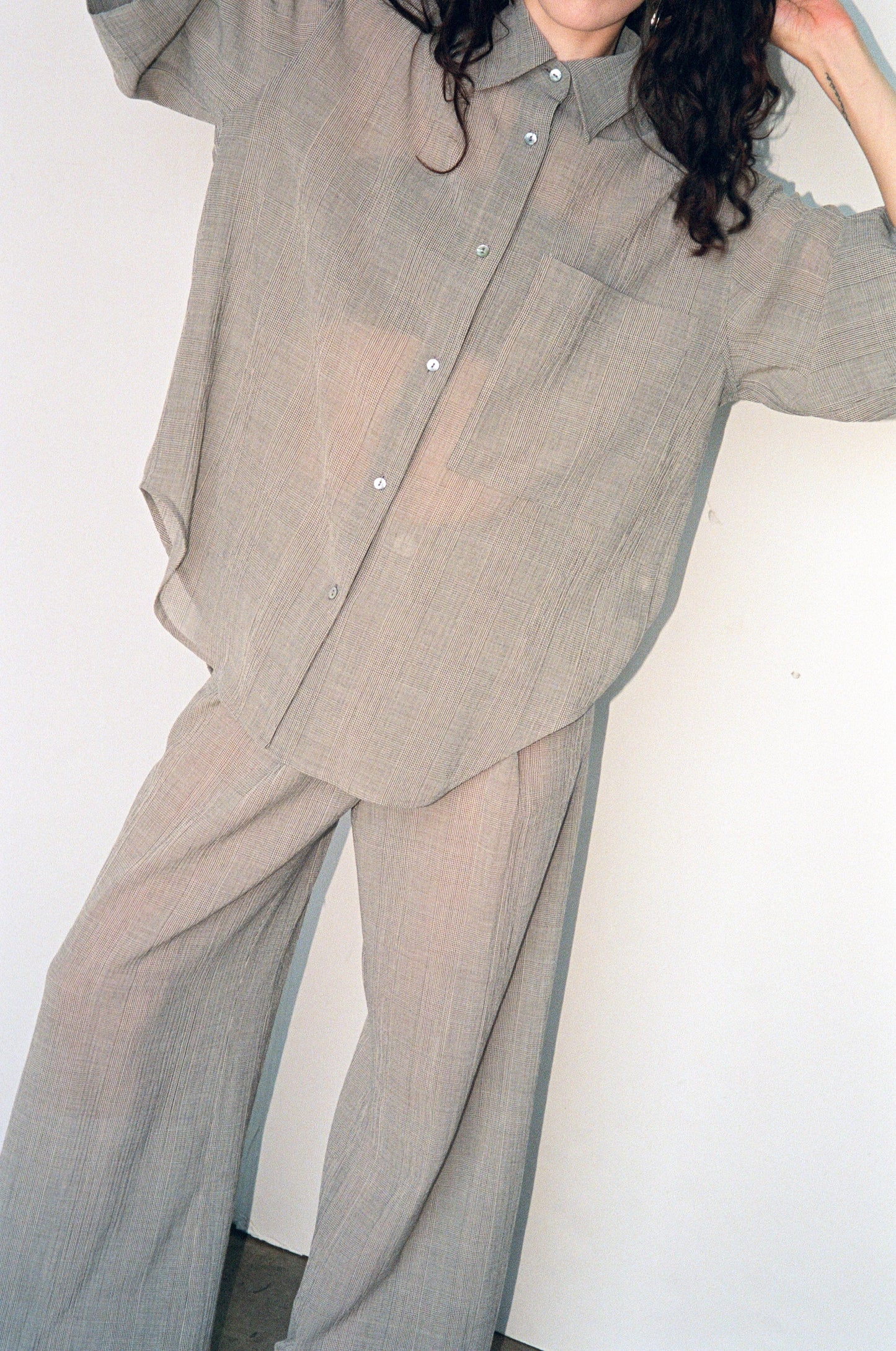Pleated Trousers in Grey Plaid