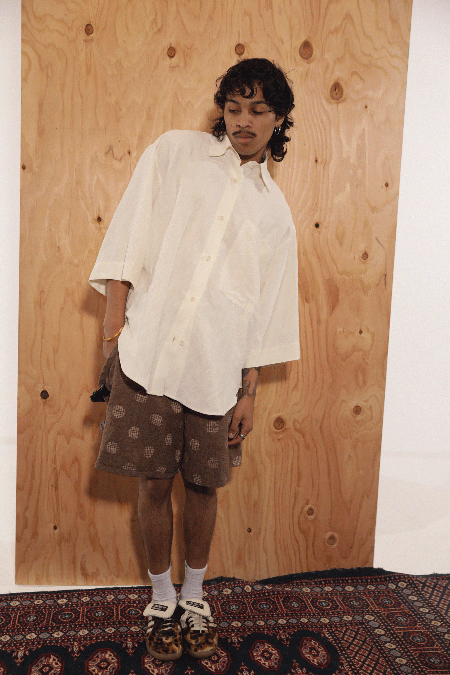 Oversized Short Sleeve Shirt in Off-White Washed Silk Linen