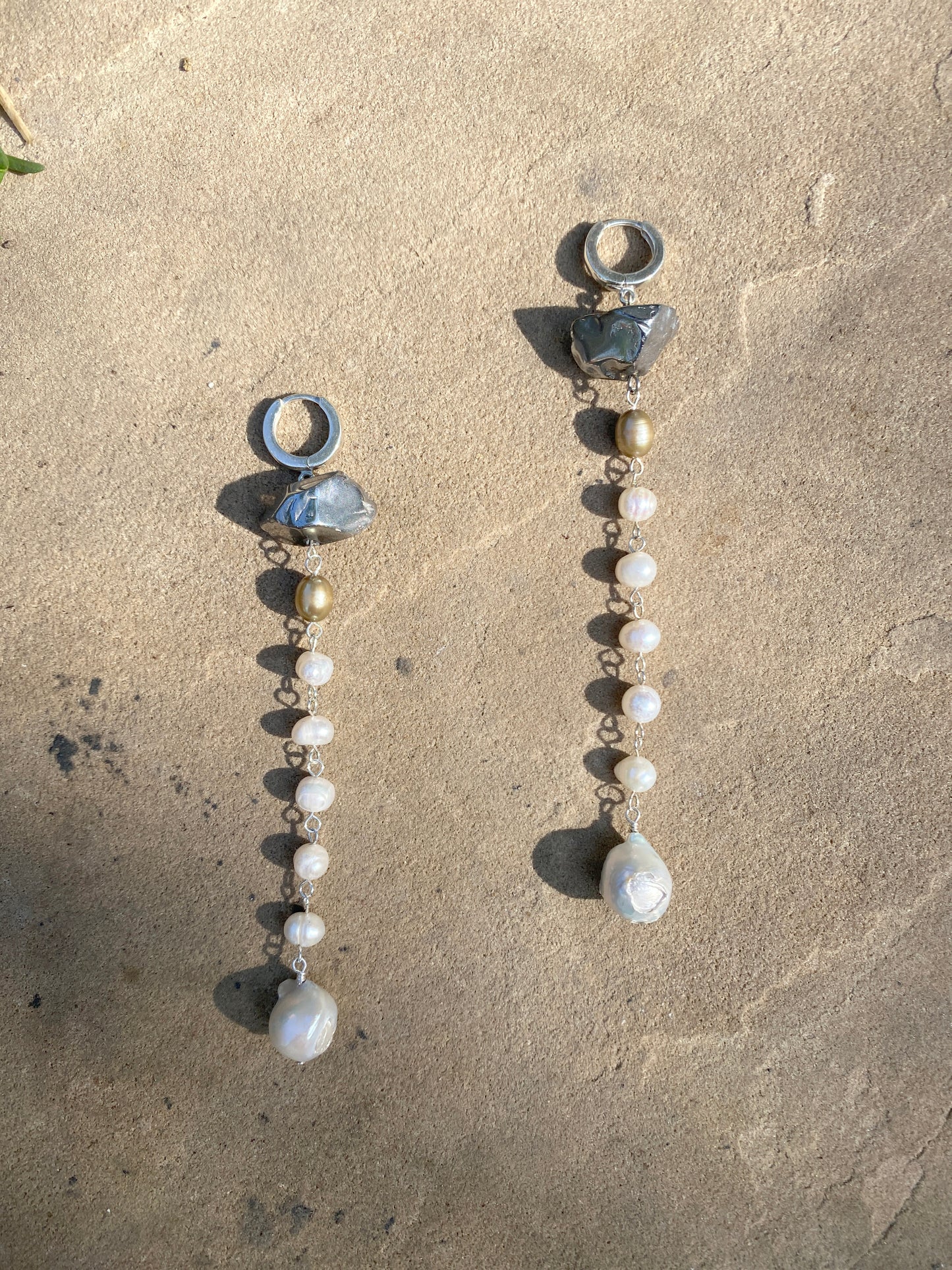 Mixxy Pearl & Glass Stone Long Drop Hoop Earrings