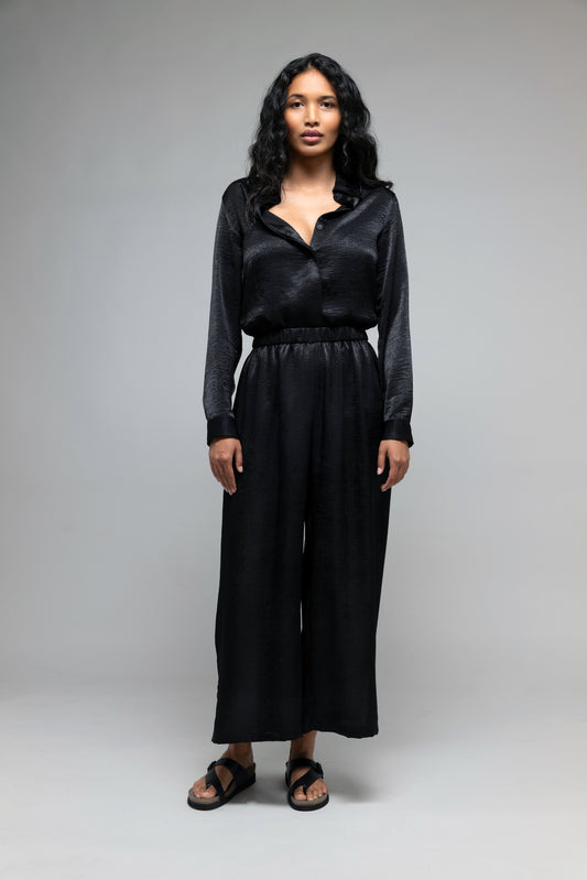 Pull on Pant in Textured Black Satin