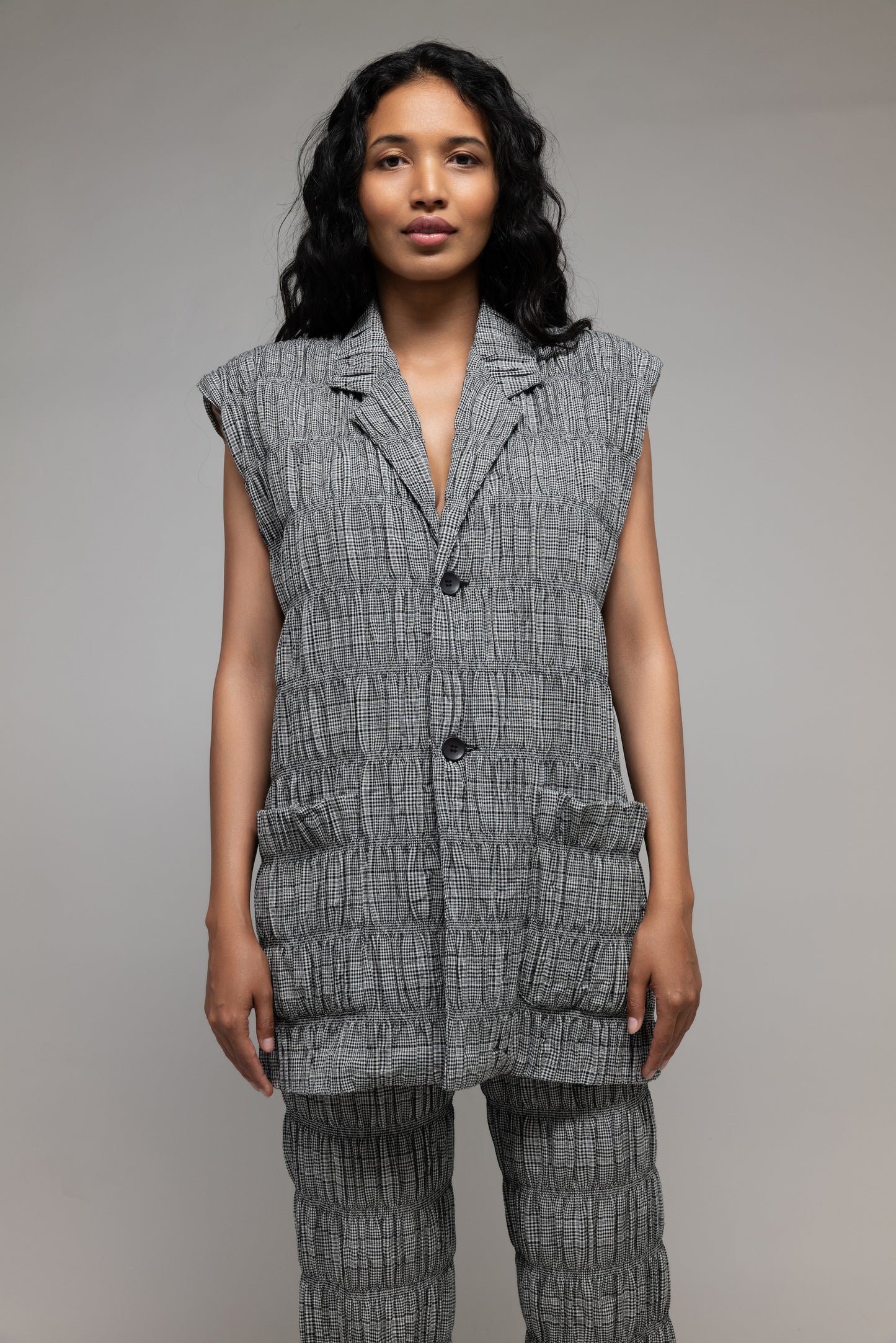 Oversized 2-Button Vest in Gingham